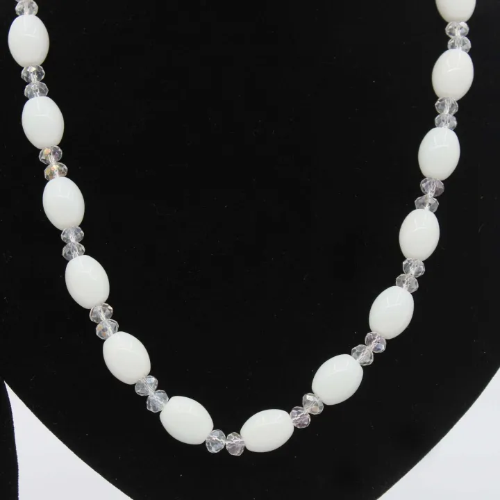 White Glass Fancy Mala / Necklace (8”) – Symbol of Peace, Grace & Positive Energy for Women