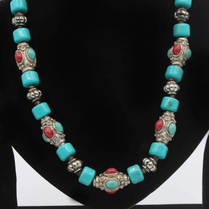 Tale Blue/Silver Color Glass Cap Necklace for Women (8") – Spiritual Protection, Prosperity & Elegance