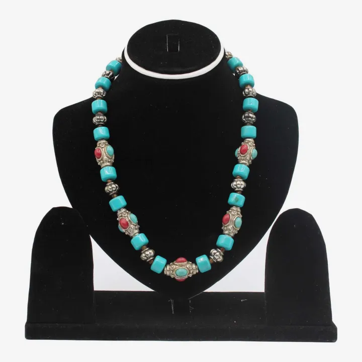 Tale Blue/Silver Color Glass Cap Necklace for Women (8") – Spiritual Protection, Prosperity & Elegance