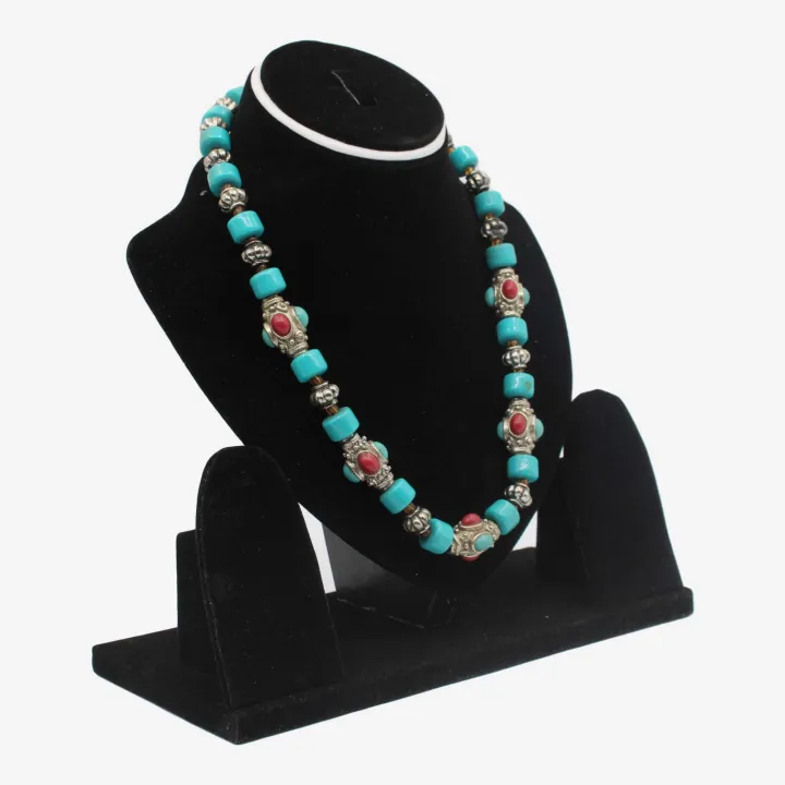 Tale Blue/Silver Color Glass Cap Necklace for Women (8") – Spiritual Protection, Prosperity & Elegance