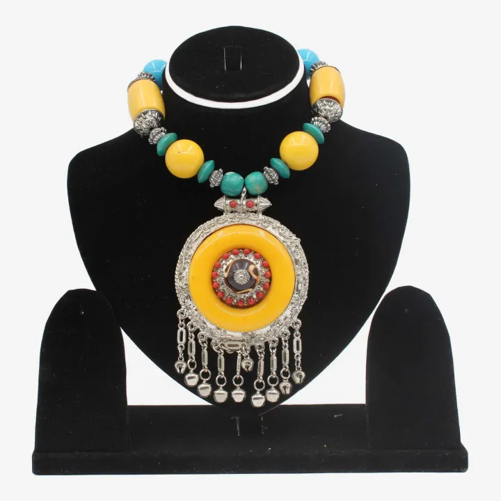 Yellow/Tale Blue/Silver Color Astha Dhatu Mala/Necklace for Women (10") – Spiritual Protection, Emotional Healing & Prosperity