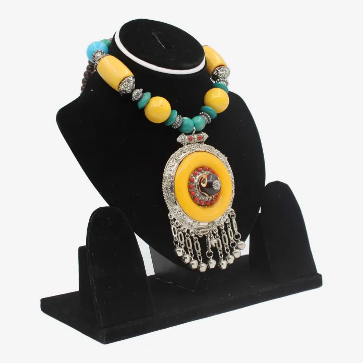 Yellow/Tale Blue/Silver Color Astha Dhatu Mala/Necklace for Women (10") – Spiritual Protection, Emotional Healing & Prosperity