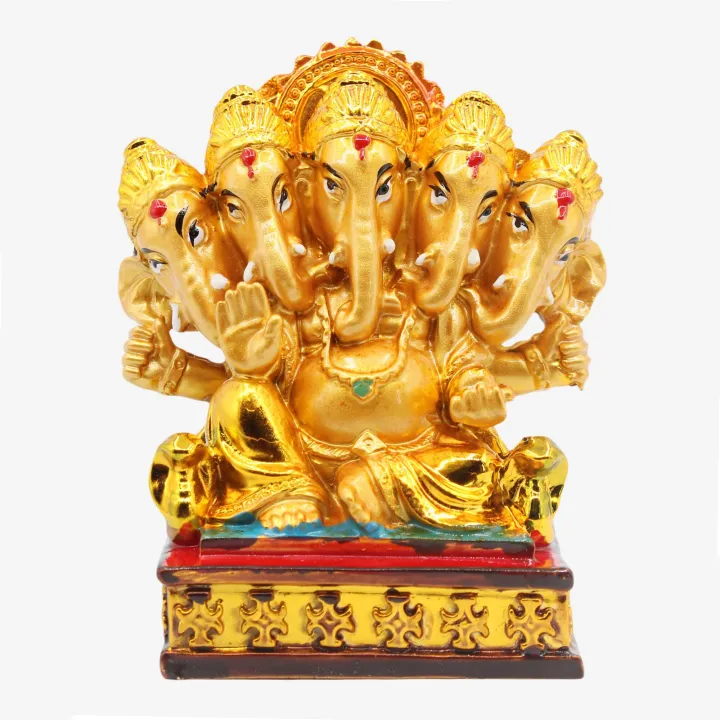 Golden Color Shree Ganesh With 5 Head (4”) – Prosperity, Wisdom & Protection Idol