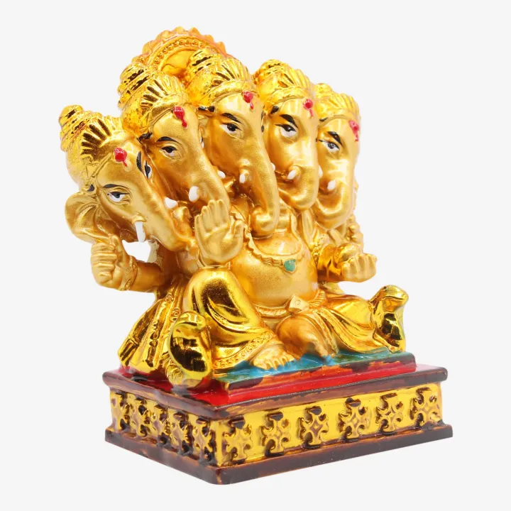 Golden Color Shree Ganesh With 5 Head (4”) – Prosperity, Wisdom & Protection Idol