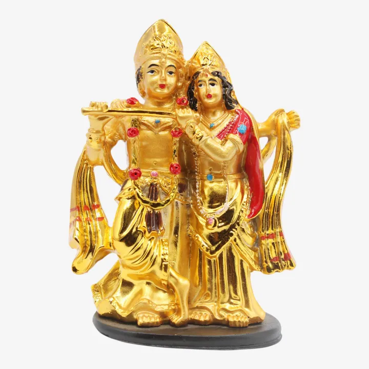 Golden Color Radha and Krishna Statue (4.2”) – Love, Harmony & Spiritual Bliss Figurine