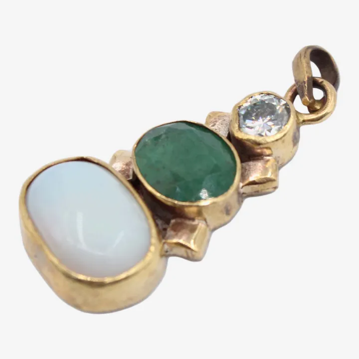 Golden/White/Green Color Three Stoned Astha Dhatu Pendant – Protection, Balance & Positive Energy